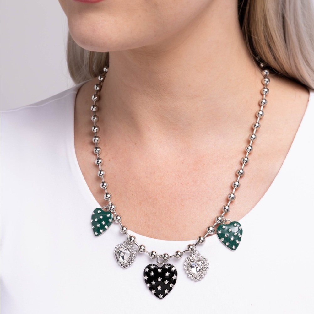 Elegant Silver and Black Heart Necklace